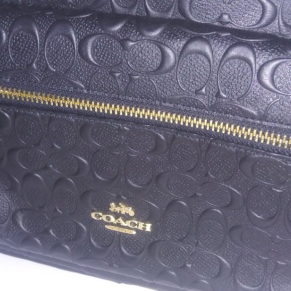 NEW (No tags) COACH CHARLIE BACKPACK Black Signature Logo Embossed Leather - Picture 1 of 2